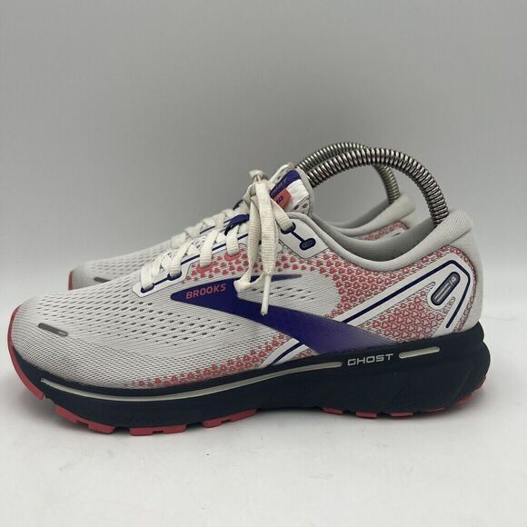Sz US 9 EUR 40.5 UK 7- Brooks Ghost 14 White Purple Coral Shoe Sneakers Lace Up - Picture 5 of 10